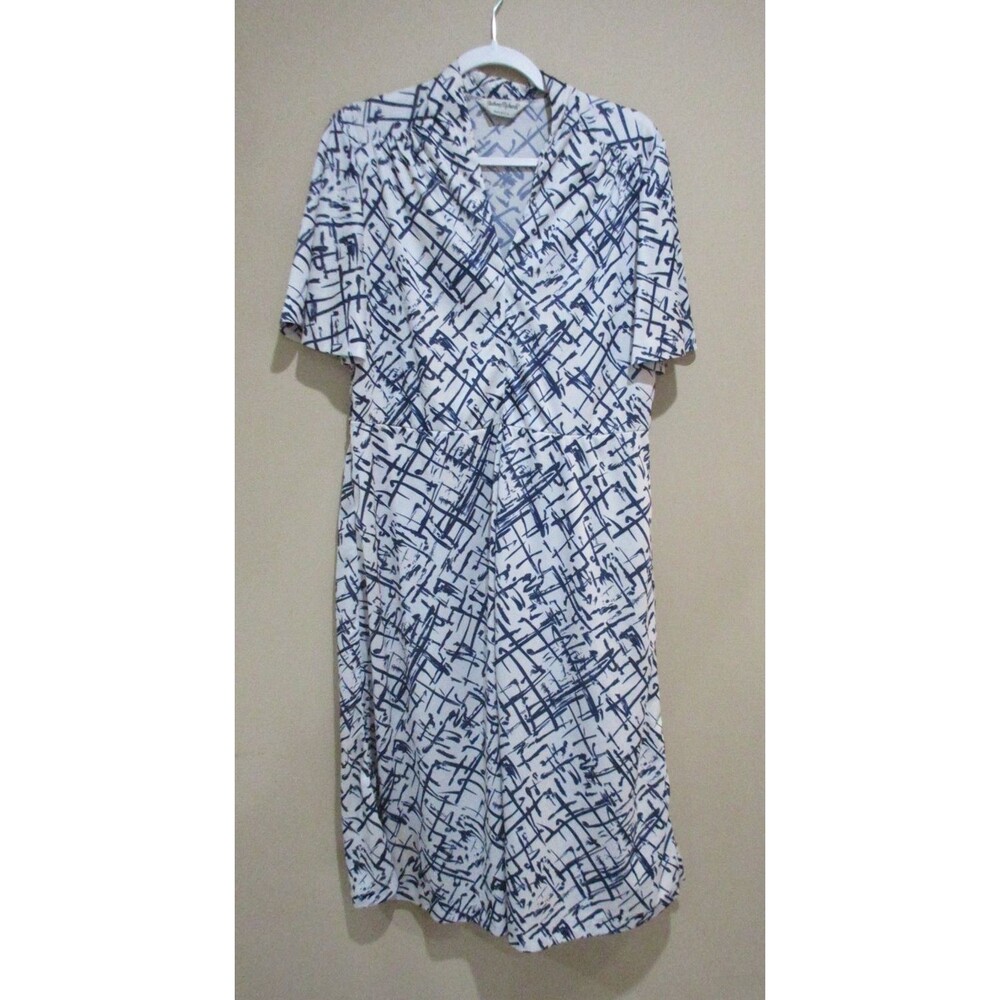 Vtg. Anthony Richards L Geometric Print Dress Cottage Core Satin Knee Length USA
